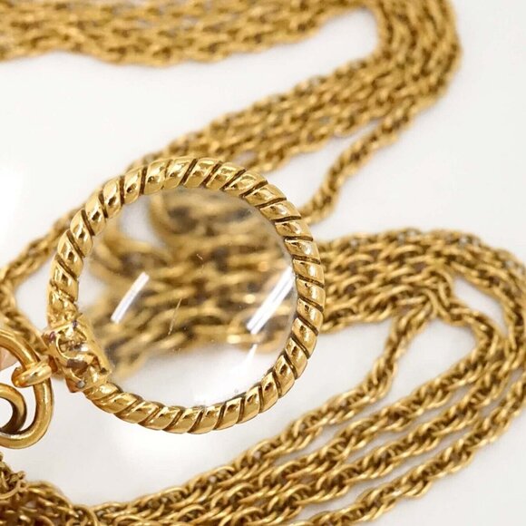 CHANEL CC Logo Crystal Loupe Double Chain Necklace 37" Gold Tone Auth w/Box - Picture 5 of 7